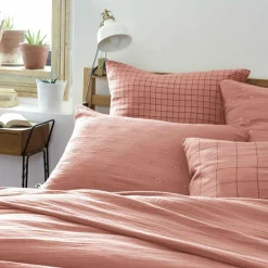 Taie d'oreiller carrée gaze de coton (60 x 60 cm) Gaïa Mix Rose pêche