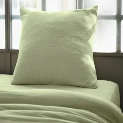 Taie d'oreiller carrée gaze de coton (80 x 80 cm) Gaïa Vert tilleul