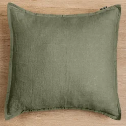 Taie d'oreiller carrée lin lavé (80 x 80 cm) Louise Vert romarin