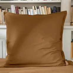 Taie d'oreiller carrée percale de coton (80 x 80 cm) Cali Camel
