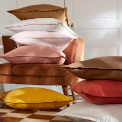 Taie d'oreiller carrée percale de coton (80 x 80 cm) Cali Jaune moutarde