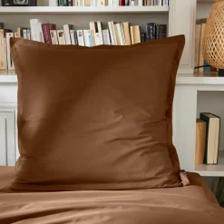 Taie d'oreiller carrée percale de coton (65 x 65 cm) Cali Marron chocolat