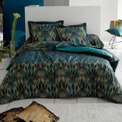 Taie d'oreiller carrée percale de coton Escale Vert émeraude