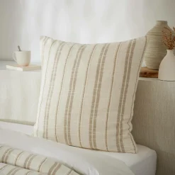 Taie d'oreiller carrée réversible coton texturé et percale (60 x 60 cm) Alice Ficelle