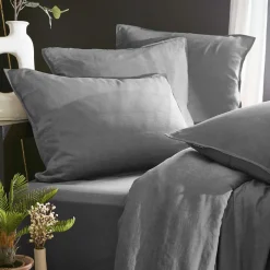 Taie d'oreiller rectangulaire lyocell Tencel™ lavé (50 x 80 cm) Olivia Gris granit