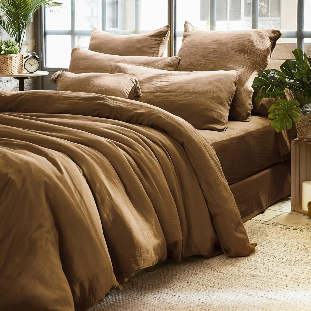 Taie d'oreiller rectangulaire gaze de coton (50 x 80 cm) Gaïa Camel