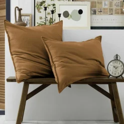 Taie d'oreiller rectangulaire flanelle de coton (50 x 70 cm) Théa Camel