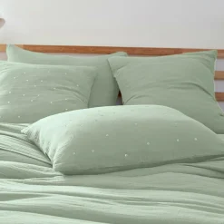 Taie d'oreiller rectangulaire gaze de coton (50 x 70 cm) Gaïa Chic Vert eucalyptus