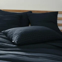 Taie d'oreiller rectangulaire gaze de coton (50 x 70 cm) Gaïa Mix Bleu nuit