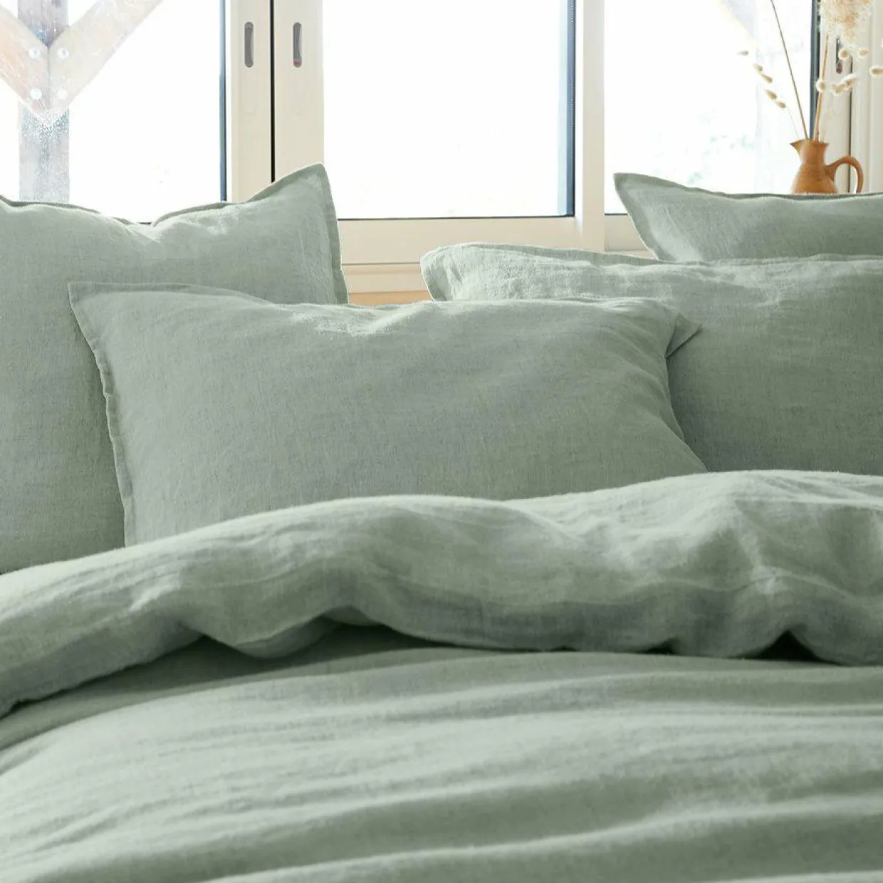 Taie d'oreiller rectangulaire lin lavé (50 x 70 cm) Louise Vert eucalyptus