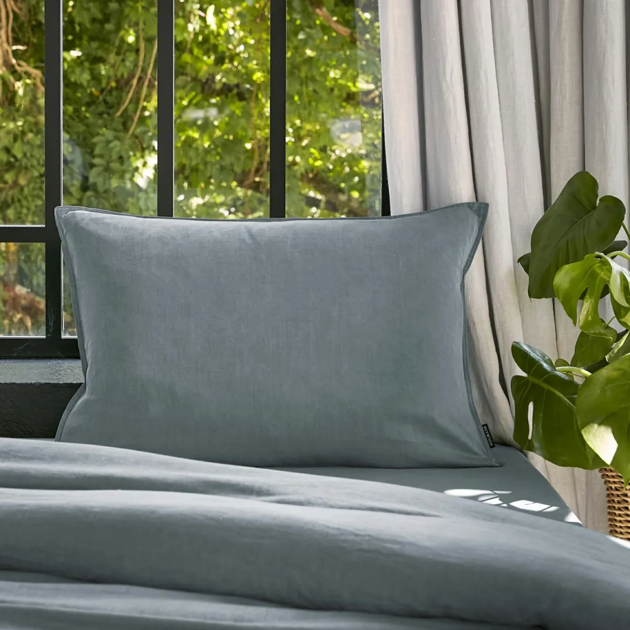 Taie d'oreiller rectangulaire lyocell Tencel™ lavé (50 x 80 cm) Olivia Bleu stone