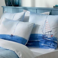 Taie d'oreiller rectangulaire percale de coton (50 x 70 cm) Regate Bleue