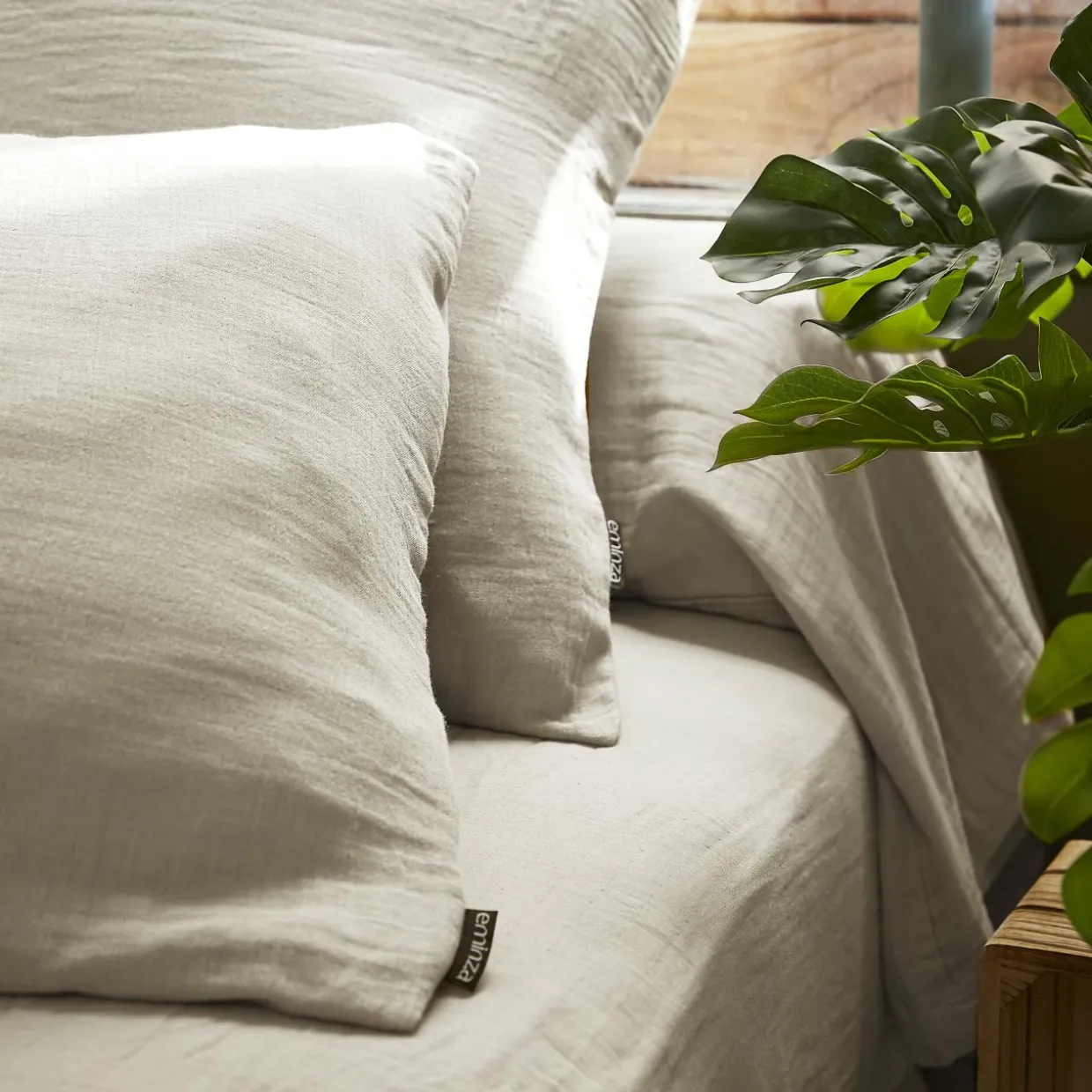 Taie d'oreiller rectangulaire gaze de coton (50 x 80 cm) Gaïa Beige pampa