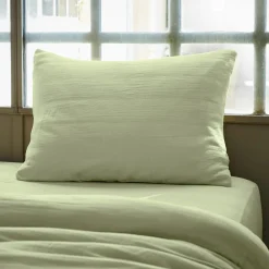 Taie d'oreiller rectangulaire gaze de coton (50 x 80 cm) Gaïa Vert tilleul