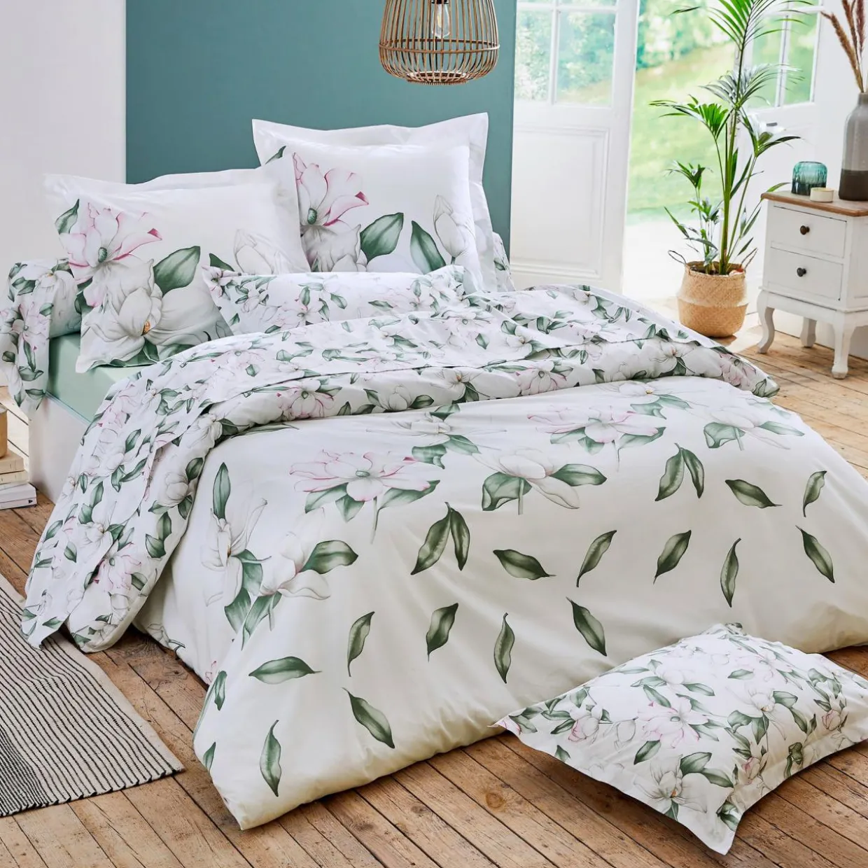Taie d'oreiller rectangulaire percale de coton (50 x 70 cm) Magnolia Vert sauge