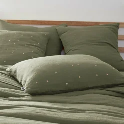 Taie d'oreiller rectangulaire gaze de coton (50 x 70 cm) Gaïa Chic Vert romarin