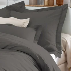 Taie d'oreiller rectangulaire percale de coton (80 cm) Cali Gris anthracite