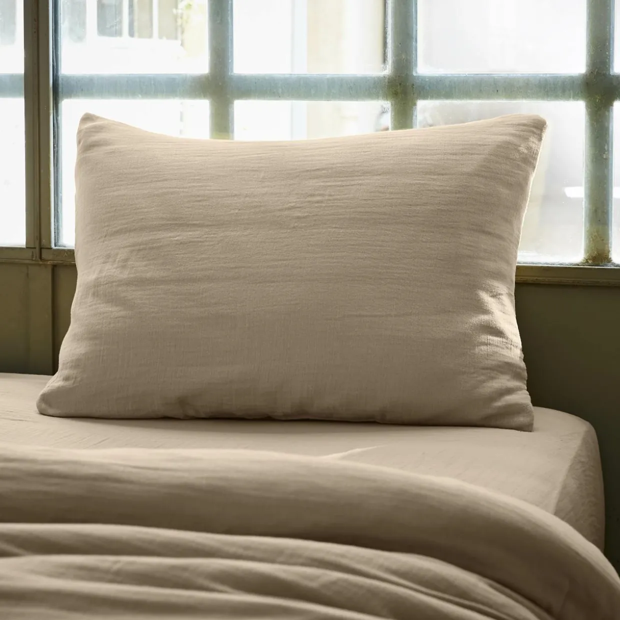 Taie d'oreiller rectangulaire gaze de coton (50 x 80 cm) Gaïa Ficelle