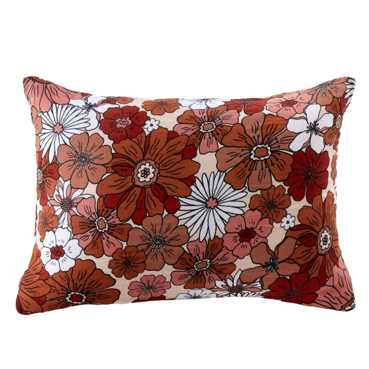 Taie d'oreiller rectangulaire gaze de coton (50 x 70 cm) Gaïa azalée Terracotta