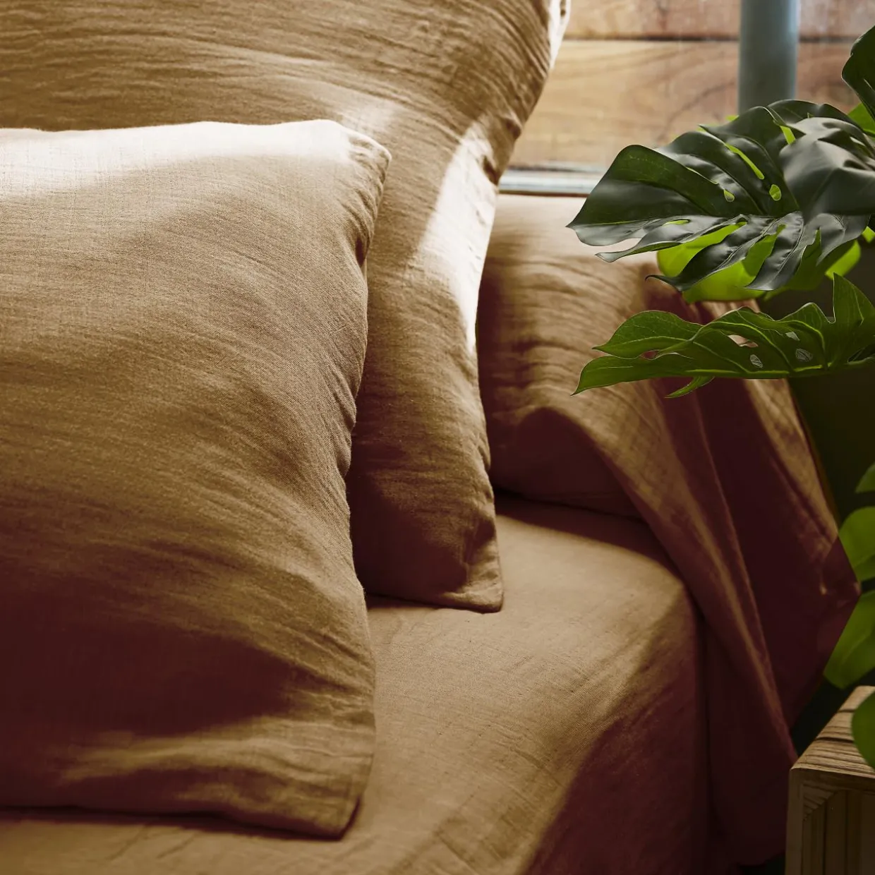 Taie d'oreiller rectangulaire gaze de coton (50 x 70 cm) Gaïa Camel