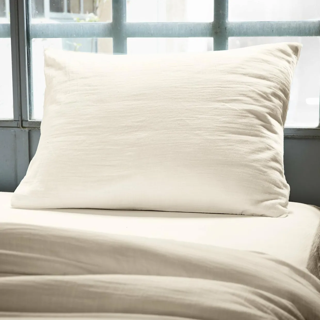 Taie d'oreiller rectangulaire gaze de coton (50 x 70 cm) Gaïa Beige pampa