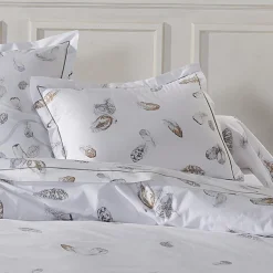 Taie d'oreiller rectangulaire percale de coton (50 x 70 cm) Plumes Grise