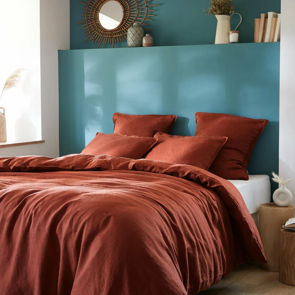 Taie d'oreiller rectangulaire lin lavé (50 x 70 cm) Louise Terracotta