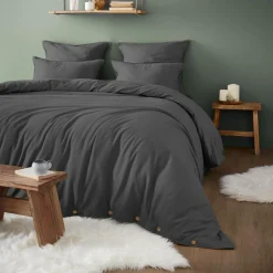 Taie d'oreiller rectangulaire flanelle de coton (50 x 70 cm) Nina Gris anthracite