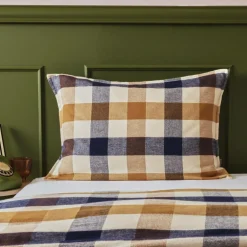 Taie d'oreiller rectangulaire flanelle de coton (50 x 70 cm) Nina carreaux Multicolore