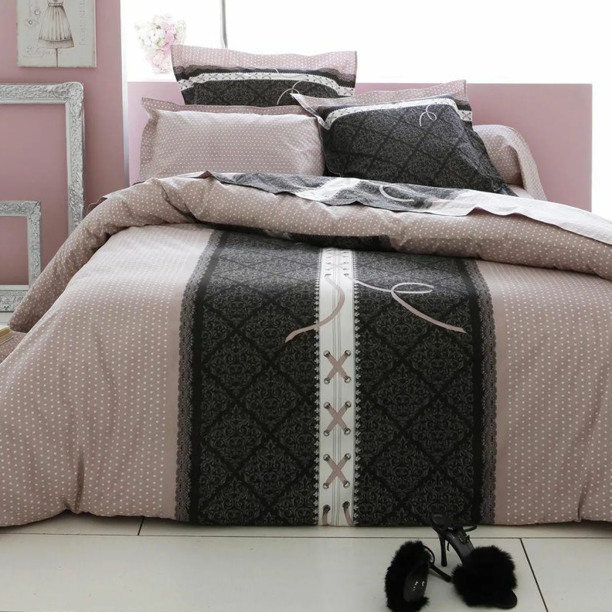 Taie d'oreiller rectangulaire coton Glamour Rose