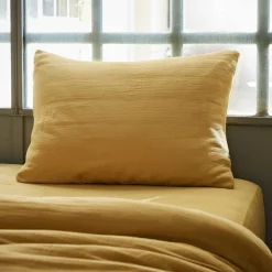 Taie d'oreiller rectangulaire gaze de coton (50 x 70 cm) Gaïa Jaune safran