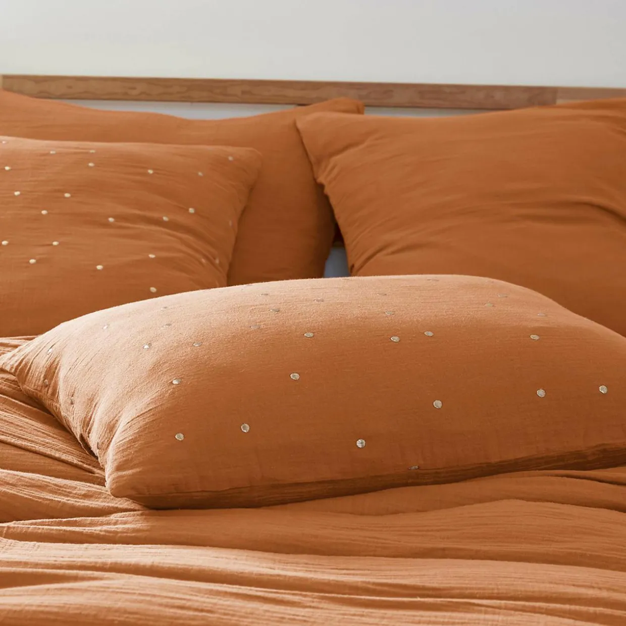 Taie d'oreiller rectangulaire gaze de coton (50 x 70 cm) Gaïa Chic Abricot