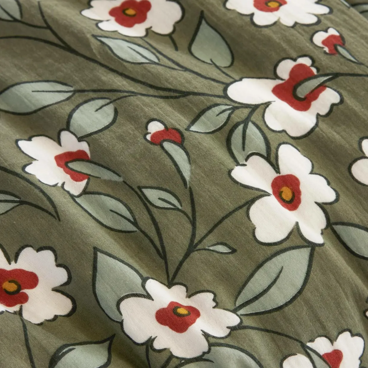 Taie d'oreiller rectangulaire gaze de coton (50 x 70 cm) Gaïa marguerite Vert romarin