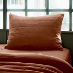 Taie d'oreiller rectangulaire gaze de coton (50 x 80 cm) Gaïa Terracotta