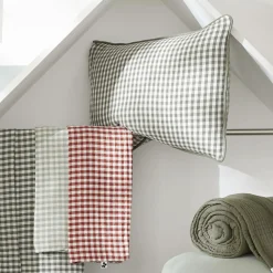 Taie d'oreiller rectangulaire gaze de coton (50 x 80 cm) Gaïa Vichy Vert eucalyptus