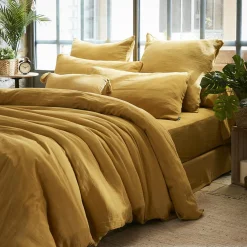 Taie d'oreiller rectangulaire gaze de coton (50 x 80 cm) Gaïa Jaune safran