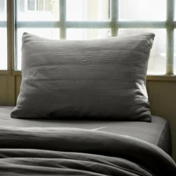 Taie d'oreiller rectangulaire gaze de coton (50 x 80 cm) Gaïa Gris granit