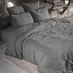 Taie d'oreiller rectangulaire gaze de coton (50 x 80 cm) Gaïa Gris granit