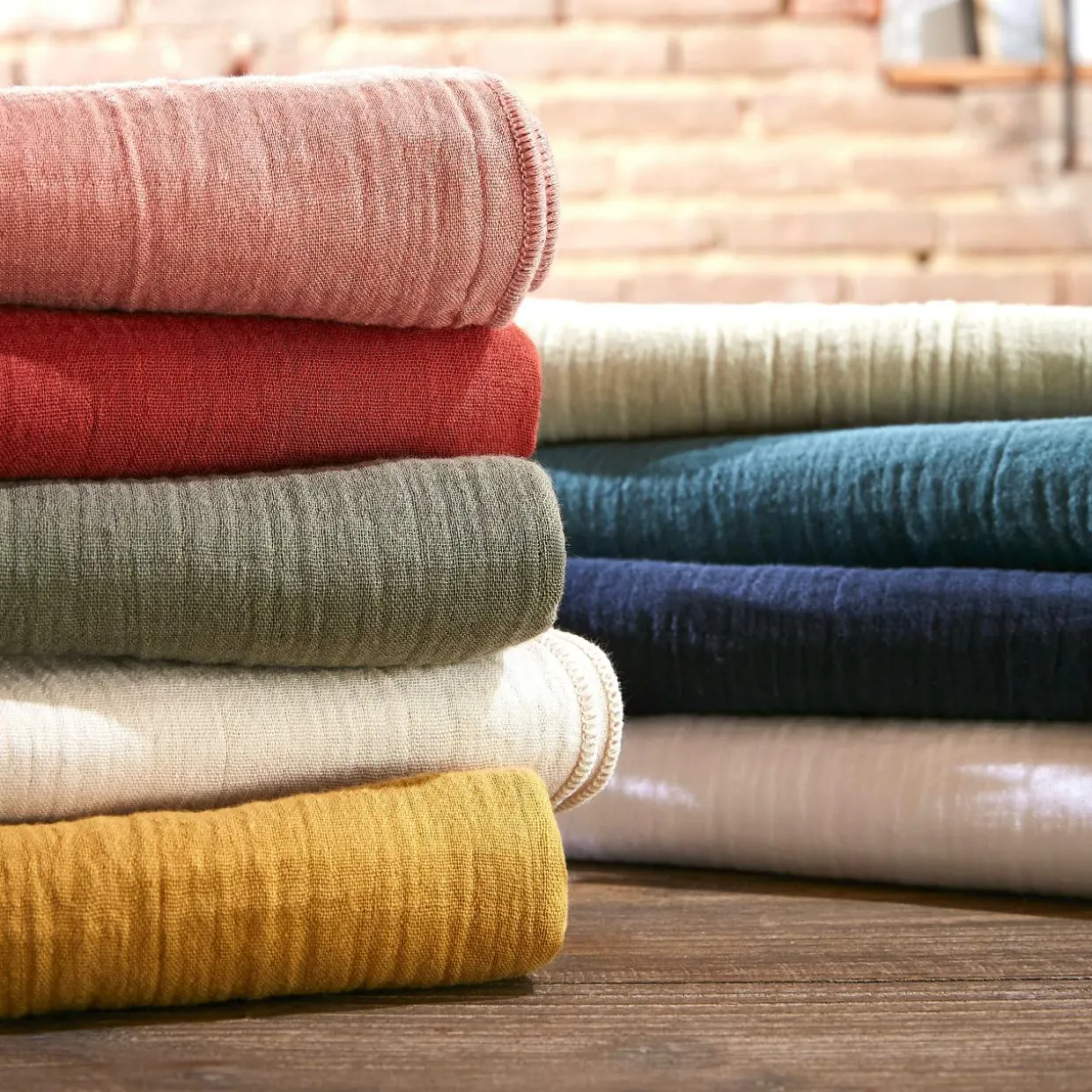 Taie d'oreiller rectangulaire gaze de coton (50 x 80 cm) Gaïa Abricot