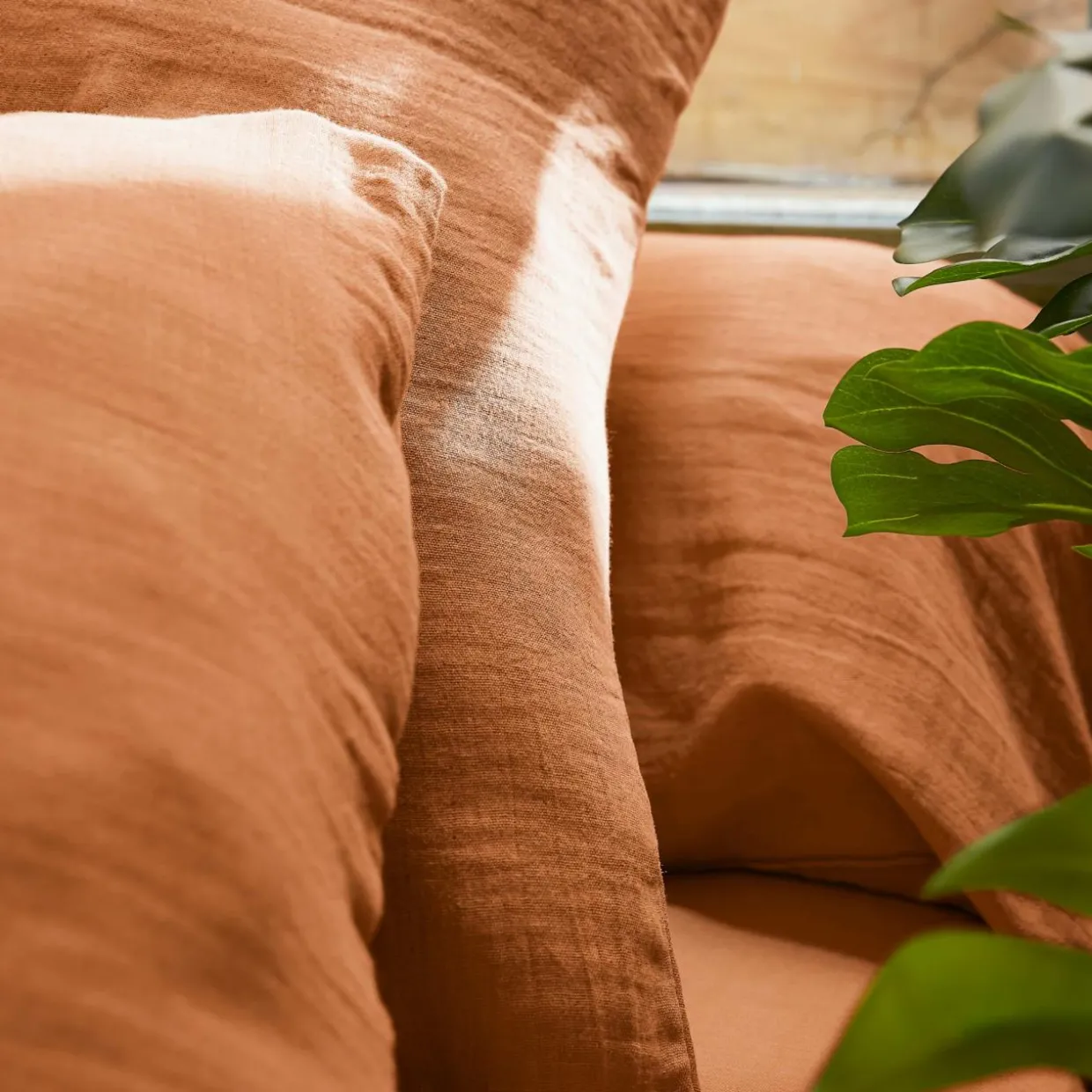 Taie d'oreiller rectangulaire gaze de coton (50 x 80 cm) Gaïa Abricot