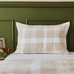 Taie d'oreiller rectangulaire flanelle de coton (50 x 70 cm) Nina carreaux Beige