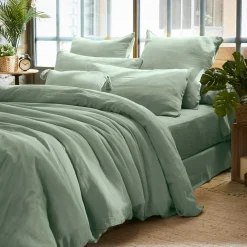 Taie d'oreiller rectangulaire gaze de coton (50 x 70 cm) Gaïa Vert eucalyptus