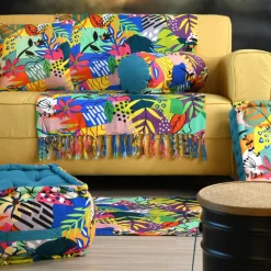 Tapis coton (90 cm) Popart Bleu canard