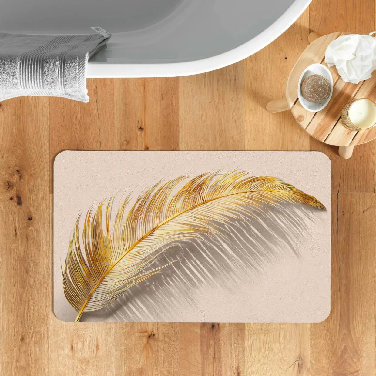 Tapis de bain antidérapant (80 x 50 cm) Angelica Ecru