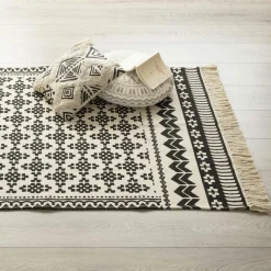 Tapis de salon coton (120 x 170 cm) Delhi Noir et blanc