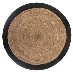 Tapis de salon jute rond (120 cm) Bord Noir