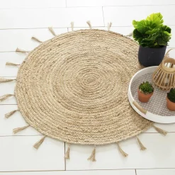 Tapis de salon jute rond (80 cm) Lurex Cosy Beige