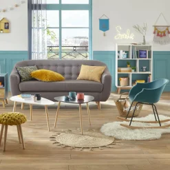 Tapis de salon jute rond (80 cm) Lurex Cosy Beige