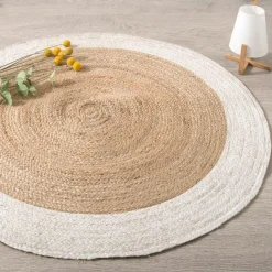 Tapis de salon jute rond (D120 cm) Bord Blanc