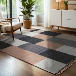 Tapis de salon rectangulaire jute et coton (140 x 200 cm) Freya Multicolore